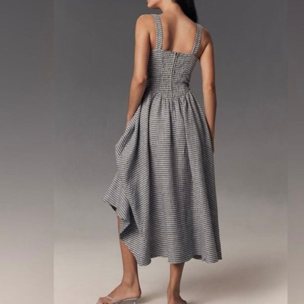 REFORMATION Balia Linen Midi Dress in Slate Blue Gingham Check Coquette - Sz 0 - Picture 3 of 7